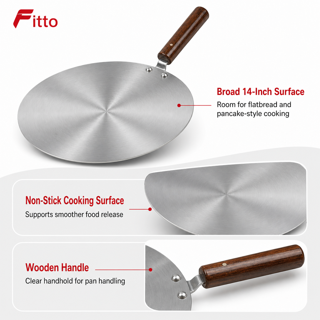 72 Pieces Non-Stick Tawa Pan with Wooden Handle, 14 Inch