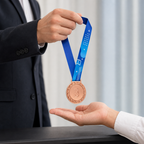 144 Pieces 3rd Place Award Medal with Blue Ribbon, Bronze Finish, Single Medal