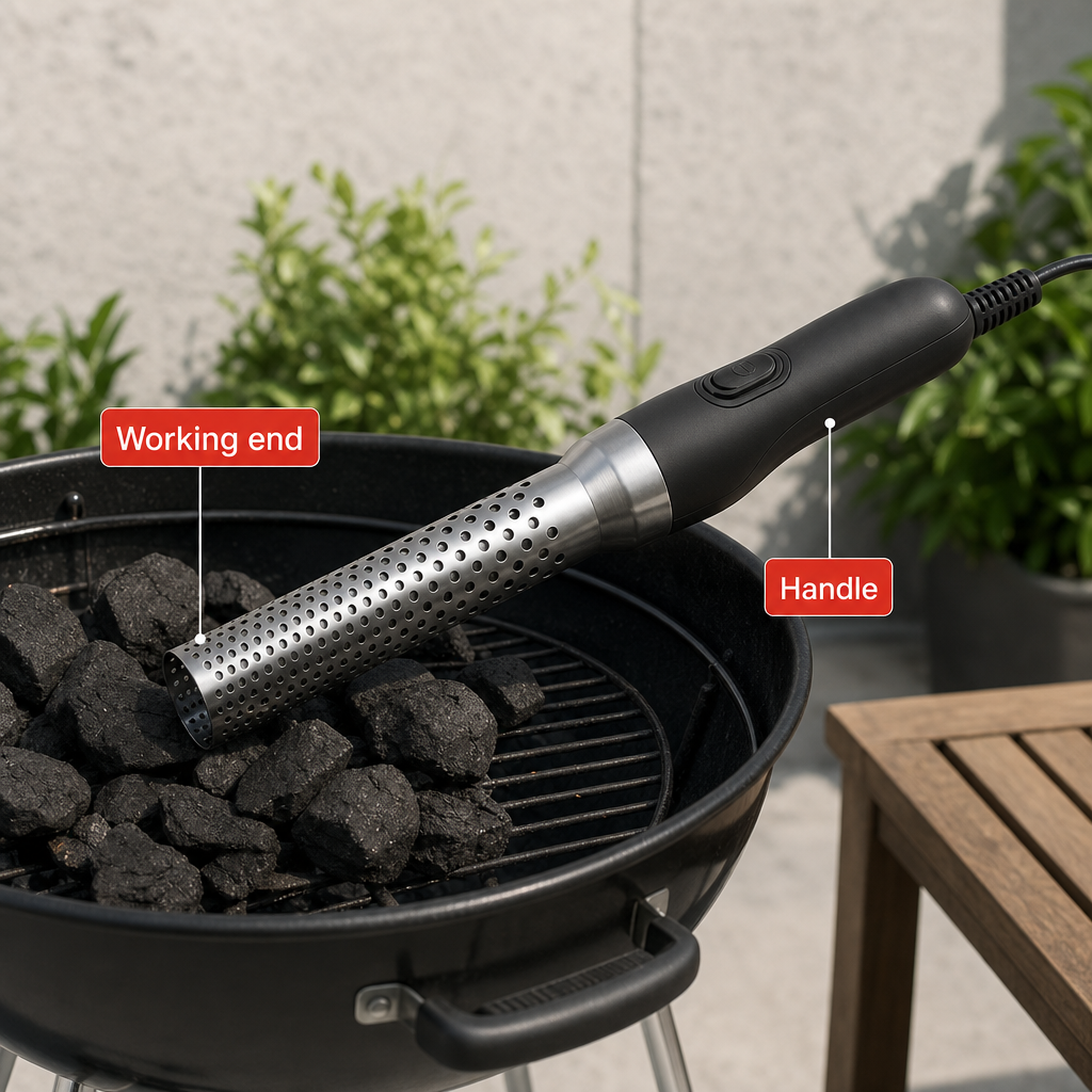 48 Pieces Electric BBQ Charcoal Fire Starter, Perforated Heat Barrel, Black and Silver, 45 cm, 1 Piece