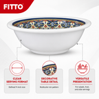 96 Pieces Melamine Salad Bowl, 9 Inch, White with Decorative Multicolor Rim, Design 2655