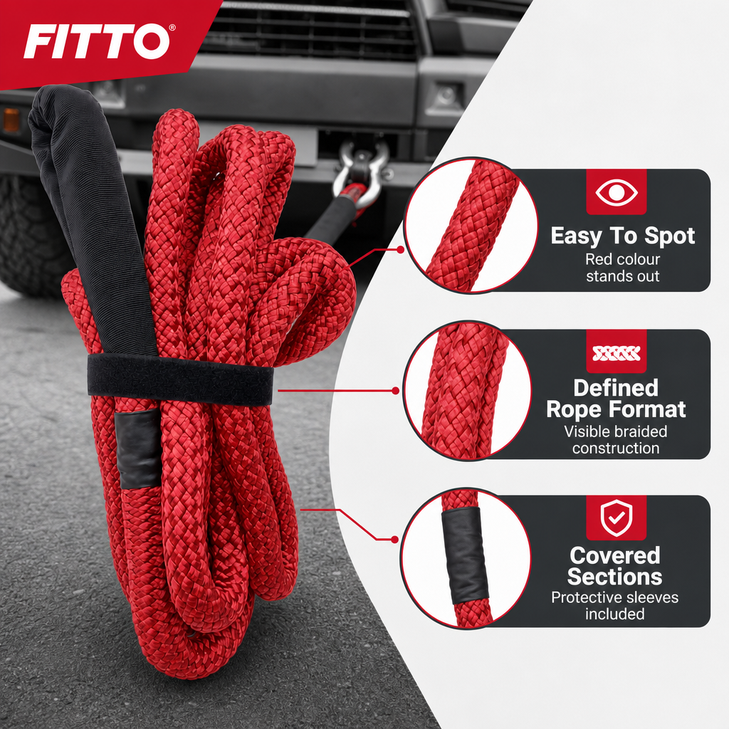 48 Pieces Braided Vehicle Recovery Ropes with Protective Sleeves, Red