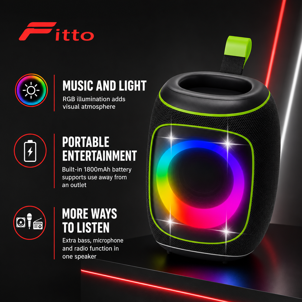 48 Pieces Portable Party Speaker with RGB Light, Microphone, Extra Bass, 1800mAh Battery and Radio