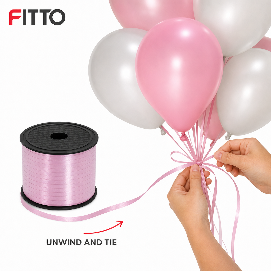 144 Pieces Pink Balloon Ribbon Roll, 5 mm x 100 yd, Party Decorations Spool for Balloon Tying and Celebration Displays