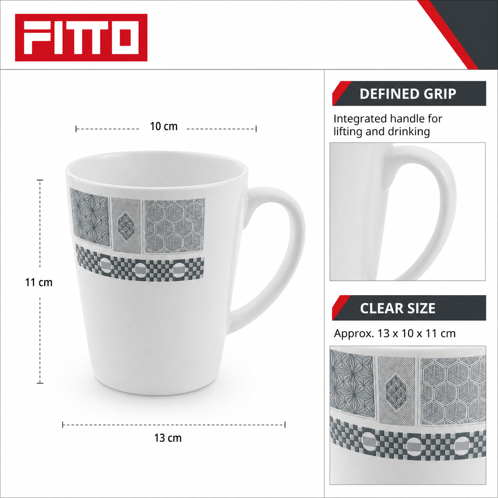 120 Pieces Melamine Mug with Handle, White and Grey Geometric Pattern, 1 Piece