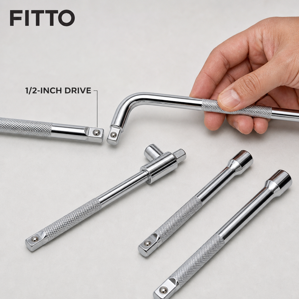 96 Pieces 1/2-Inch Drive Socket Wrench Set, T-Handle, L-Handle, Extension Bars and L-Type Wrench, Silver, 4-Piece