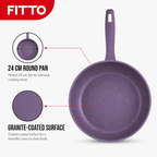 96 Pieces Granite-Coated Fry Pan, 24 cm, Round Purple Cooking Pan with Long Handle