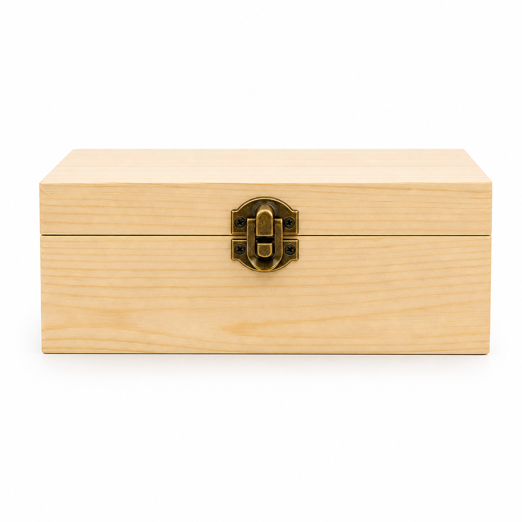 96 Pieces Wooden Storage Box, Rectangular Keepsake Organizer with Front Clasp, 10 x 6 Inch, Natural Wood, 1 Piece