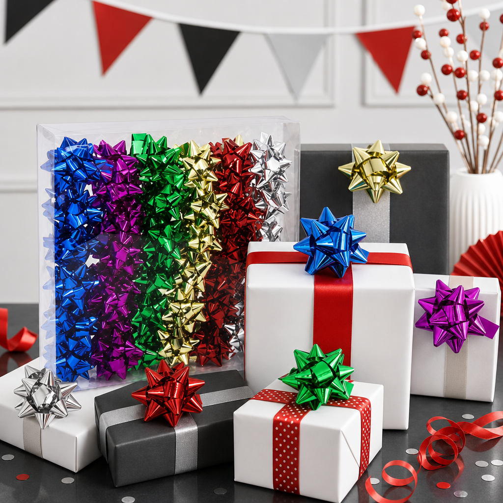 96 Pieces Metallic Flower Bows, 1.75 in, Assorted Colours, 72 Pieces for Party and Package Decoration