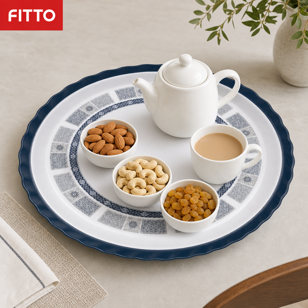 60 Pieces Melamine Round Wavy Serving Trays, 60 cm
