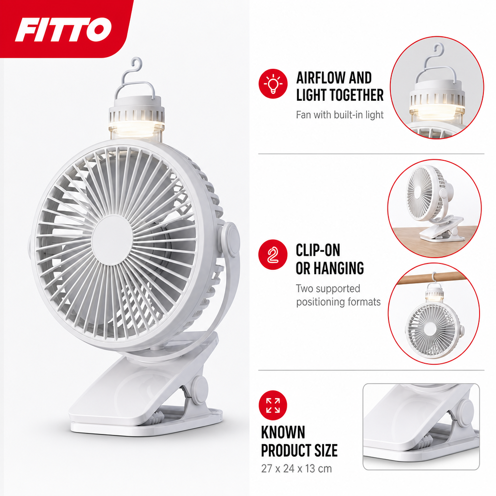 96 Pieces Portable Fans with Built-In Light, Clip-On and Hanging Design for Desk, Workspace and Indoor Use