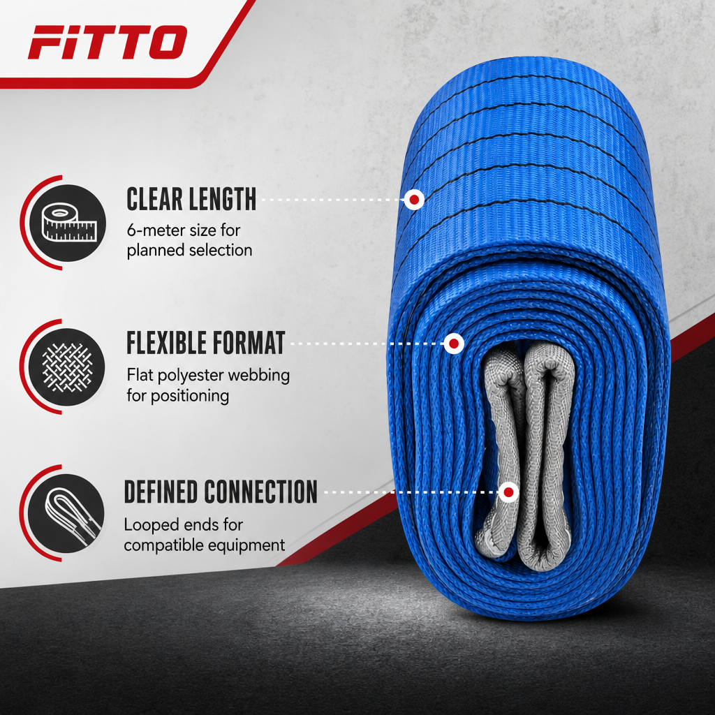 48 Pieces Heavy-Duty Polyester Flat Lift Sling Strap, 8 Ton Capacity, 6 Meter, Blue, 1 Piece
