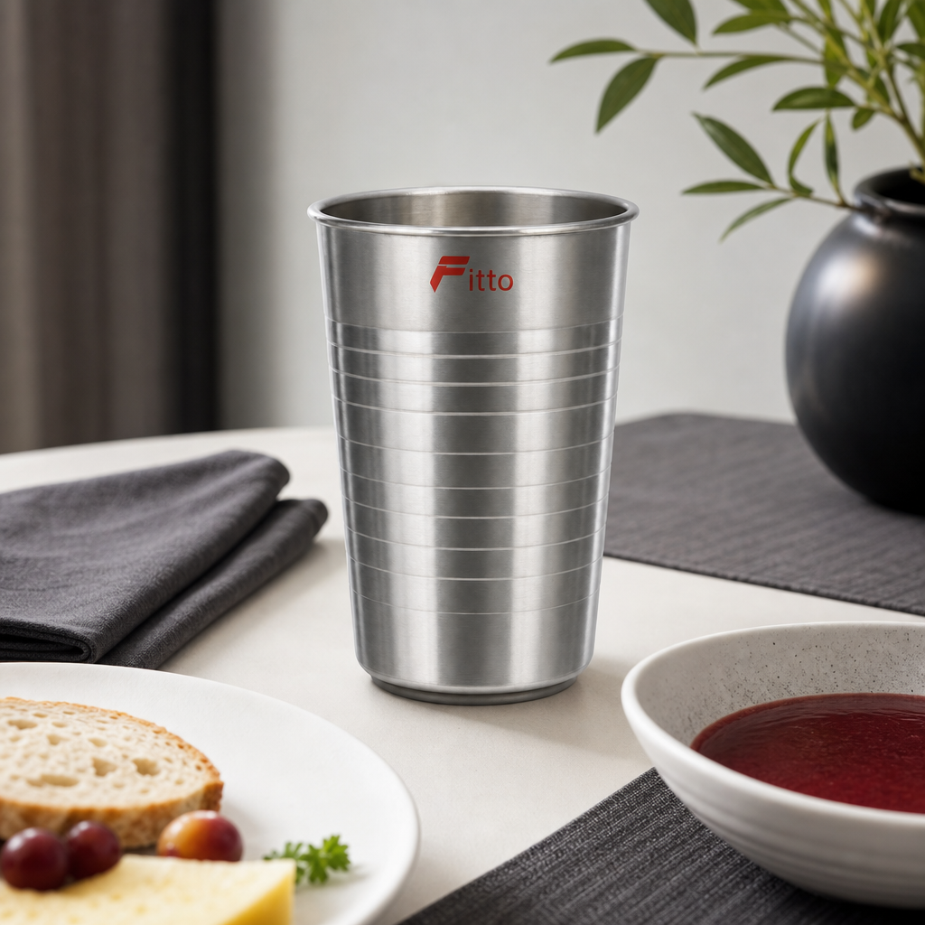 240 Pieces Silver Ribbed Stainless Steel Drinking Tumbler, 1 Piece, 11 x 8 x 8 cm