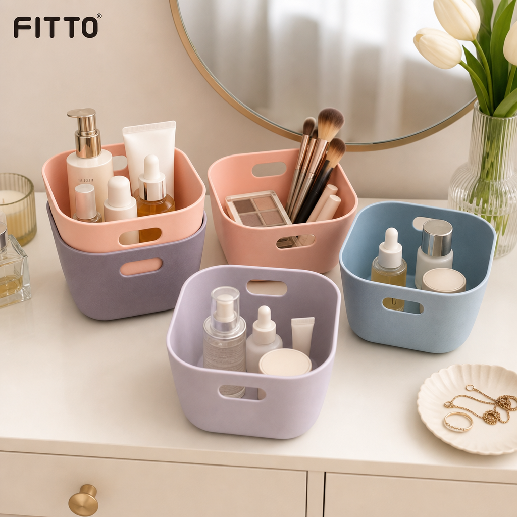 120 Pieces Cosmetic Organizers Tray Set, 5 Pieces, Mixed Colours, Handled Storage Bins for Makeup and Beauty Essentials