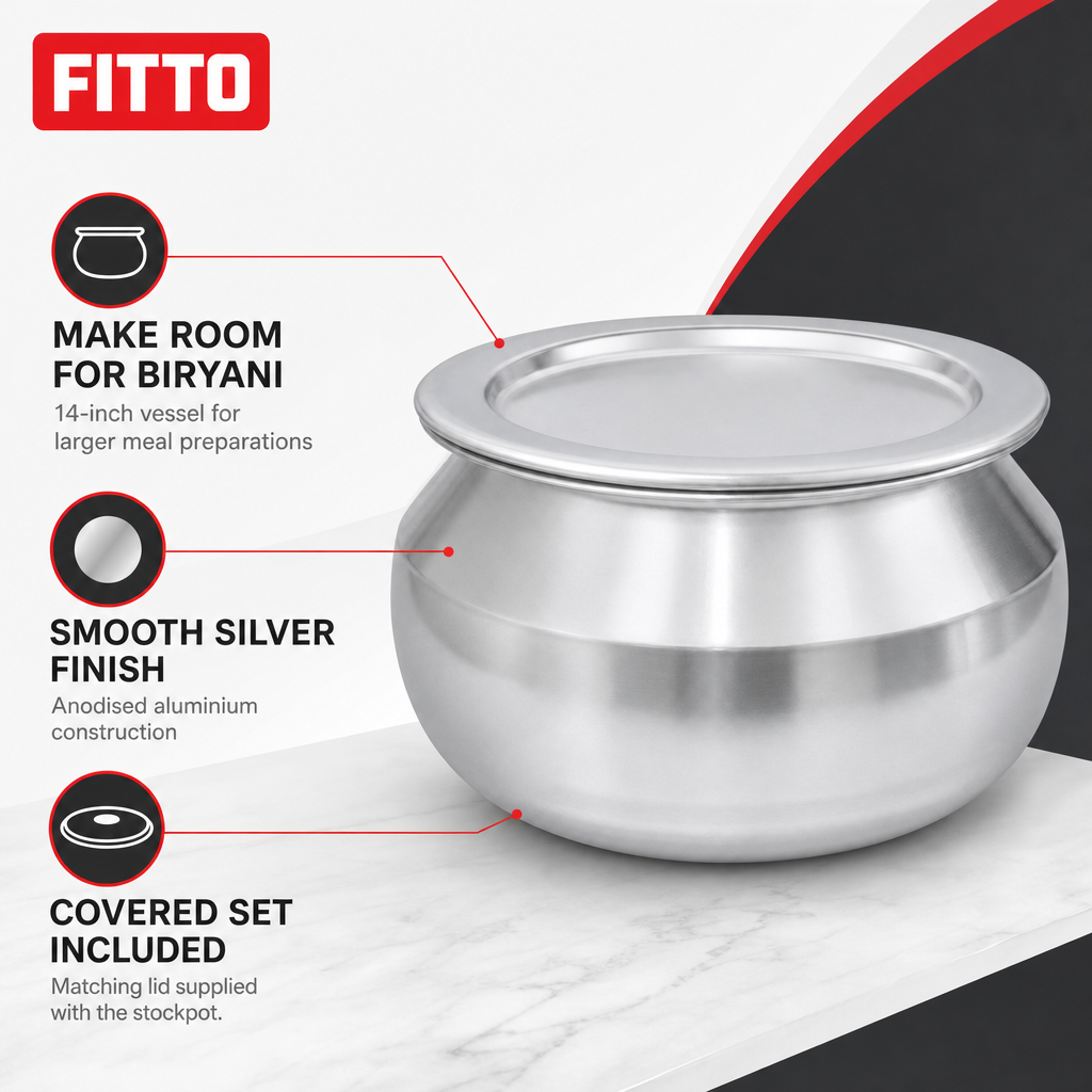 96 Pieces Anodised Aluminium Biryani Stockpot with Lid, 14 in