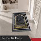 72 Pieces Decorative Prayer Mats, Turkish Style Floral Design, Blue and Gold, Fringed Edges, 36 x 28 cm