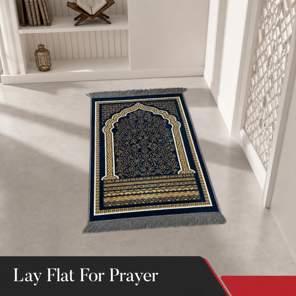 72 Pieces Decorative Prayer Mats, Turkish Style Floral Design, Blue and Gold, Fringed Edges, 36 x 28 cm