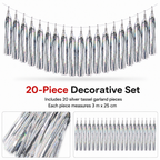 120 Pieces Silver Tassel Garland, 3 m x 25 cm, 20 Pieces for Party Decorations