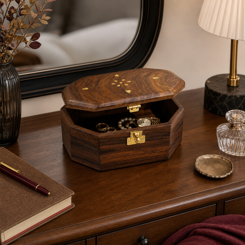 96 Pieces Wooden Octagonal Storage Box, Decorative Keepsake Organizer, Brown, 6 x 4 Inch