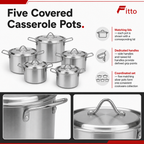 48 Pieces Stainless Steel Casserole Pot Set with Lids, Medium Size, Set of 5, Silver
