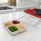 96 Pieces Clear 4-Compartment Food Storage Box with Locking Lid, 29 × 22 × 6.8 cm