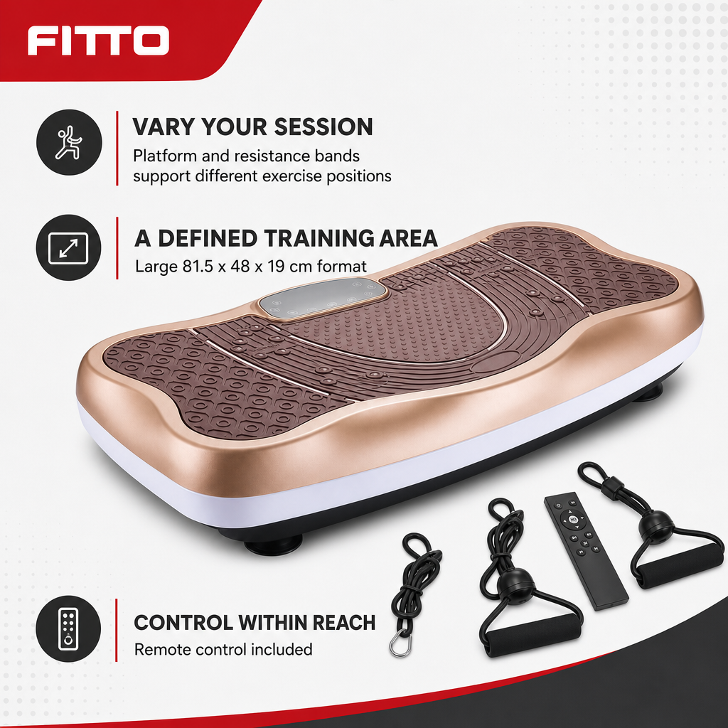 48 Pieces Large Vibration Exercise Platforms with Resistance Bands and Remote, Gold, 81.5 x 48 x 19 cm