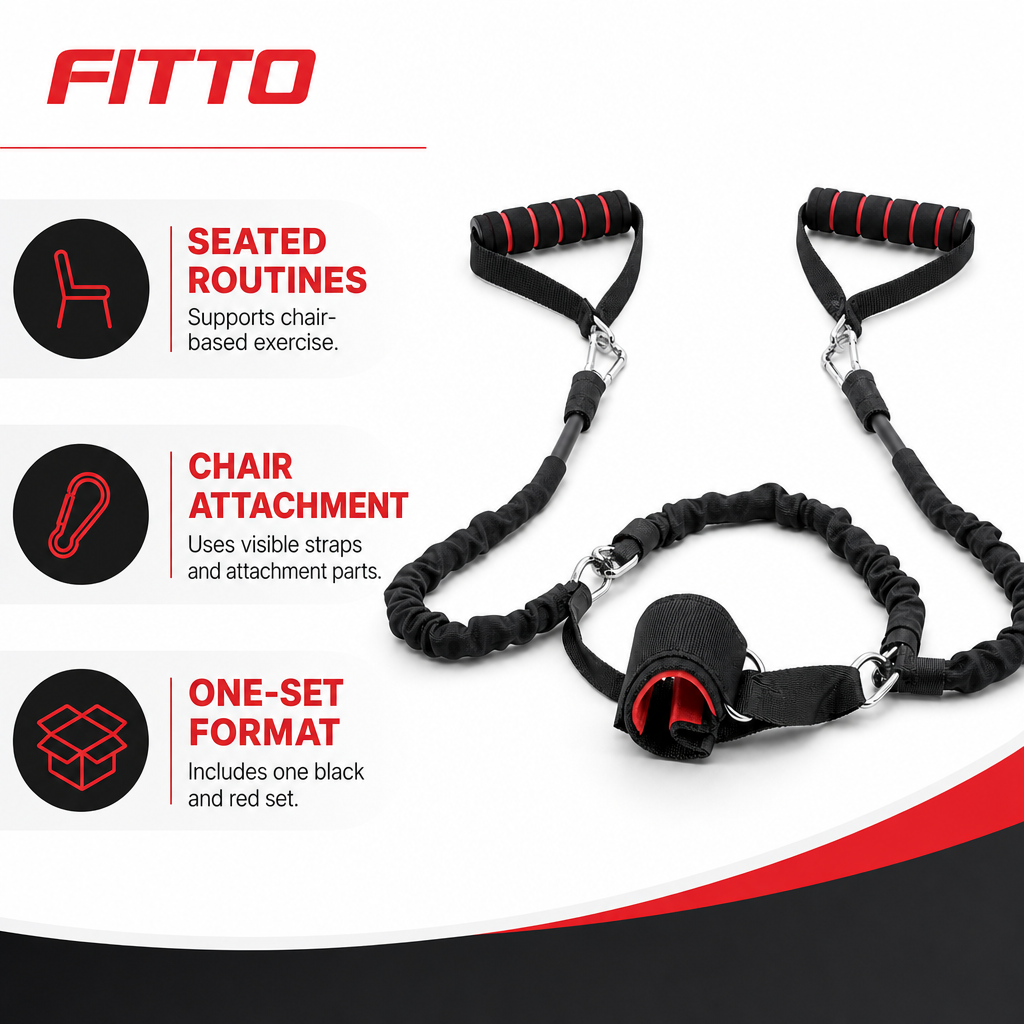 48 Pieces Chair Resistance Trainer, Black and Red Seated Exercise Equipment, 1 Set