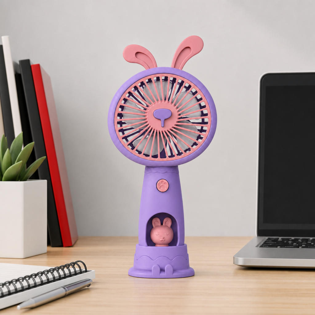 120 Pieces Mini USB Rechargeable Handheld and Desktop Fan, Rabbit-Ear Design, Purple