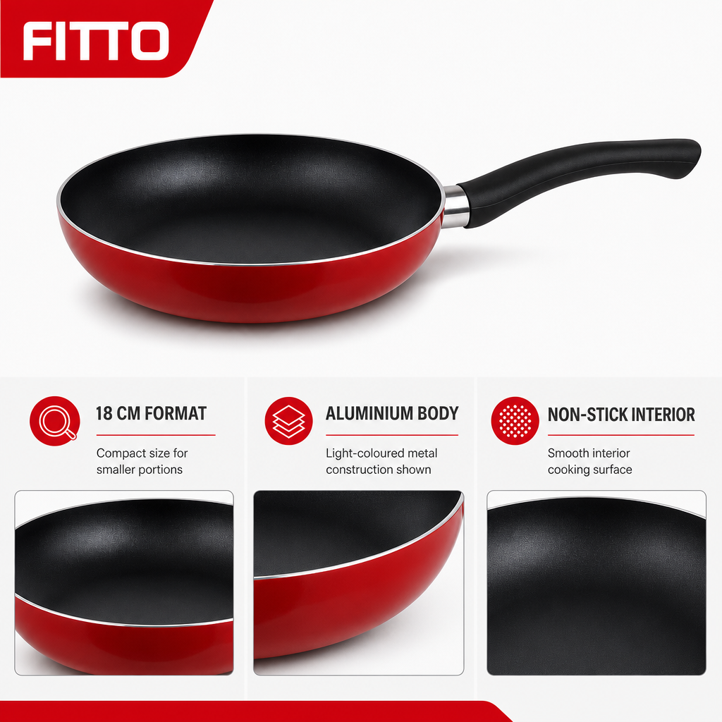 72 Pieces Red 18 cm Aluminium Non-Stick Frying Pan with Black Handle