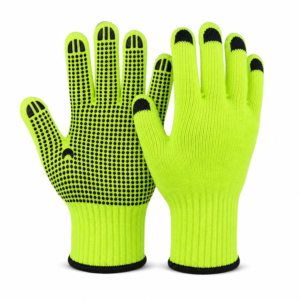 72 Pieces Knitted Work Gloveses with Grip Dots, 24 cm, Neon Green and Black, 1 Pair