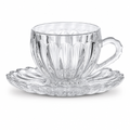 60 Pieces Clear Glass Tea Cup and Saucer Set, 2 Pieces, Faceted Table Setting