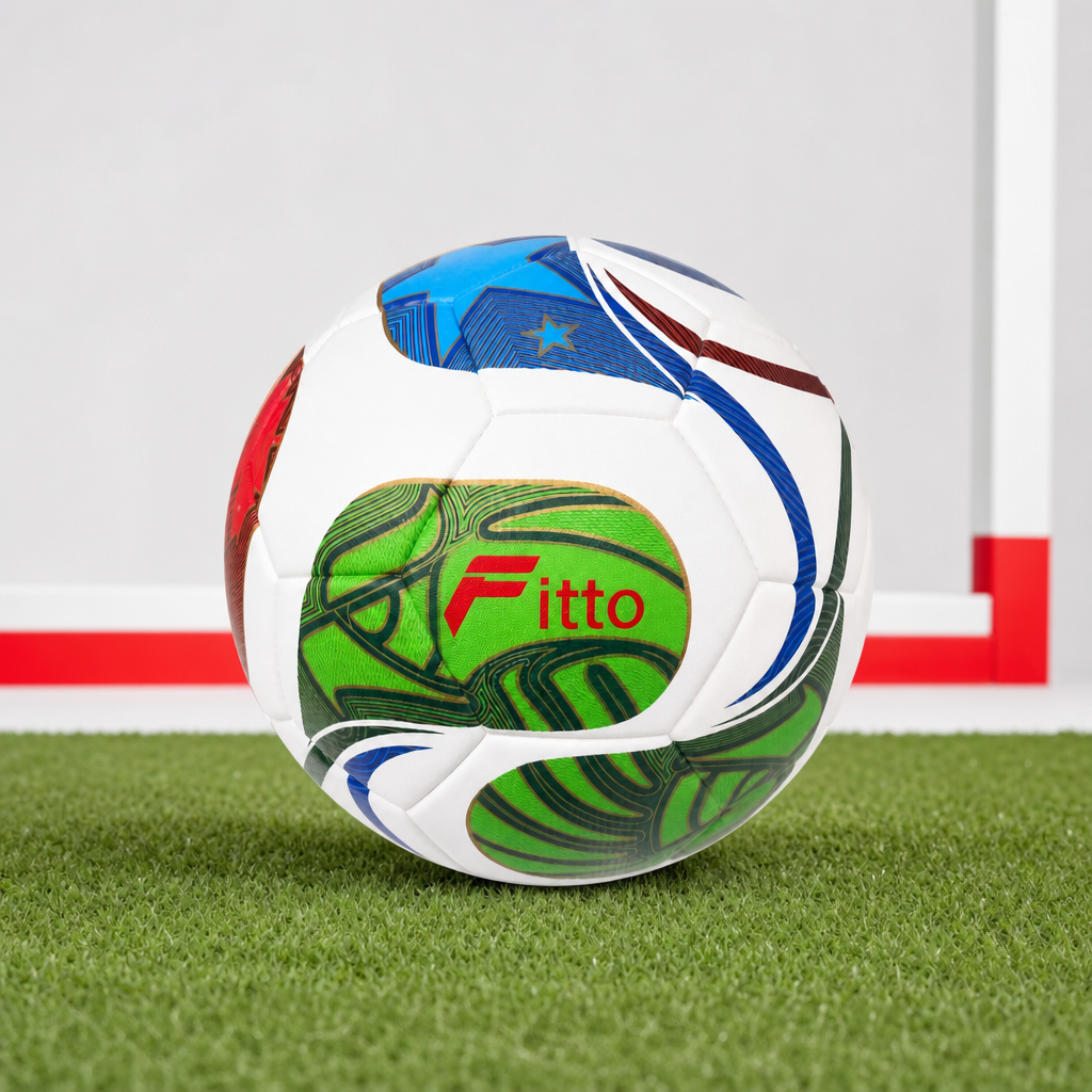 60 Pieces Football Size 5, White with Blue and Green Curved Panel Design