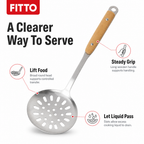 120 Pieces Stainless Steel Slotted Skimmer with Wooden Handle, 35 cm