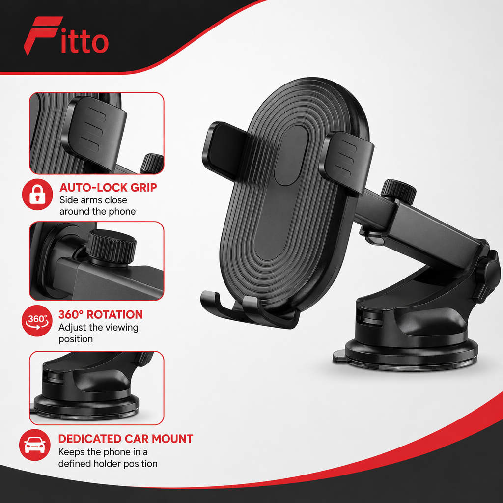 96 Pieces Auto-Lock Car Phone Holder HL-111, 360° Rotation, Black