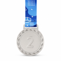 144 Pieces 2nd Place Medal with Blue Ribbon, Silver Recognition Award for Sports Events and Competitions