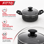 48 Pieces Pressed Aluminium Induction Casserole with Glass Lid, 28 x 12 cm, Black