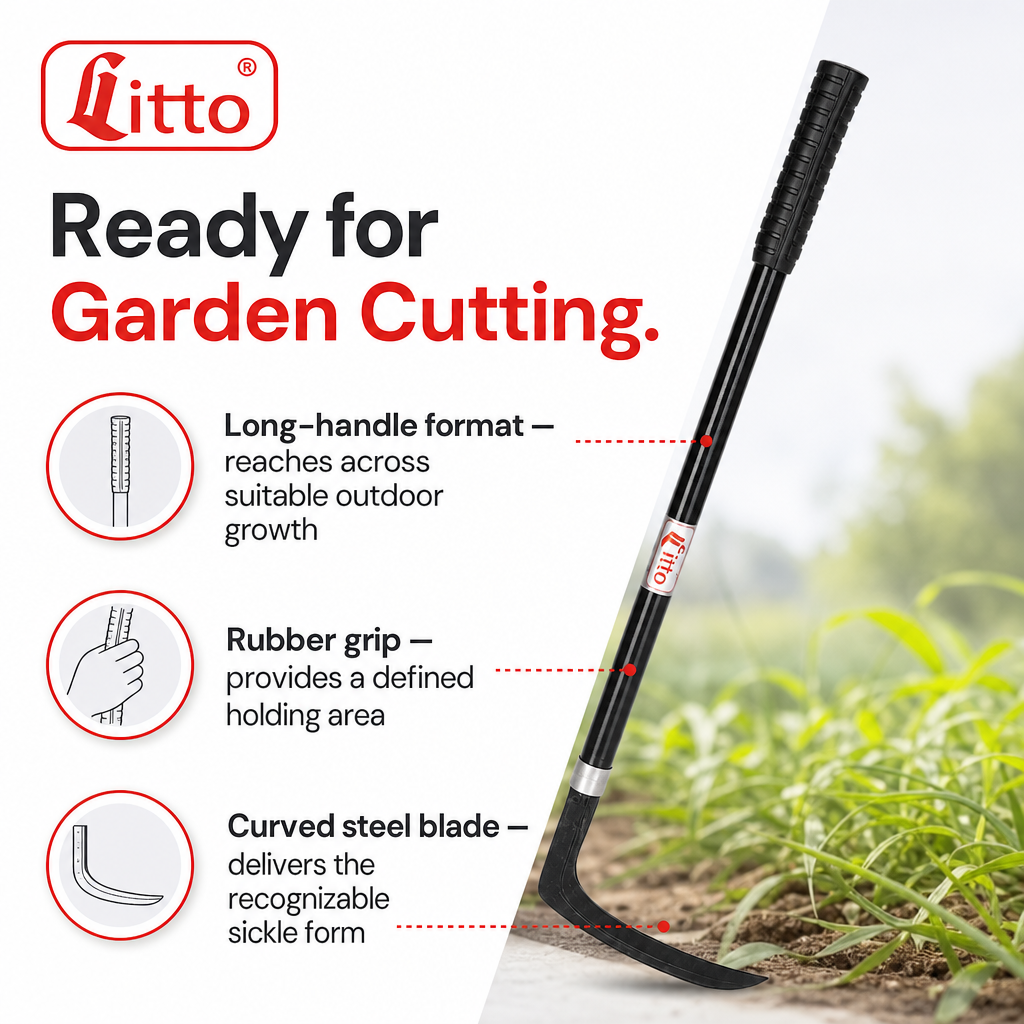 96 Pieces Steel Grass Sickle with Long Handle and Rubber Grip, 55 cm, Black, 1 Piece