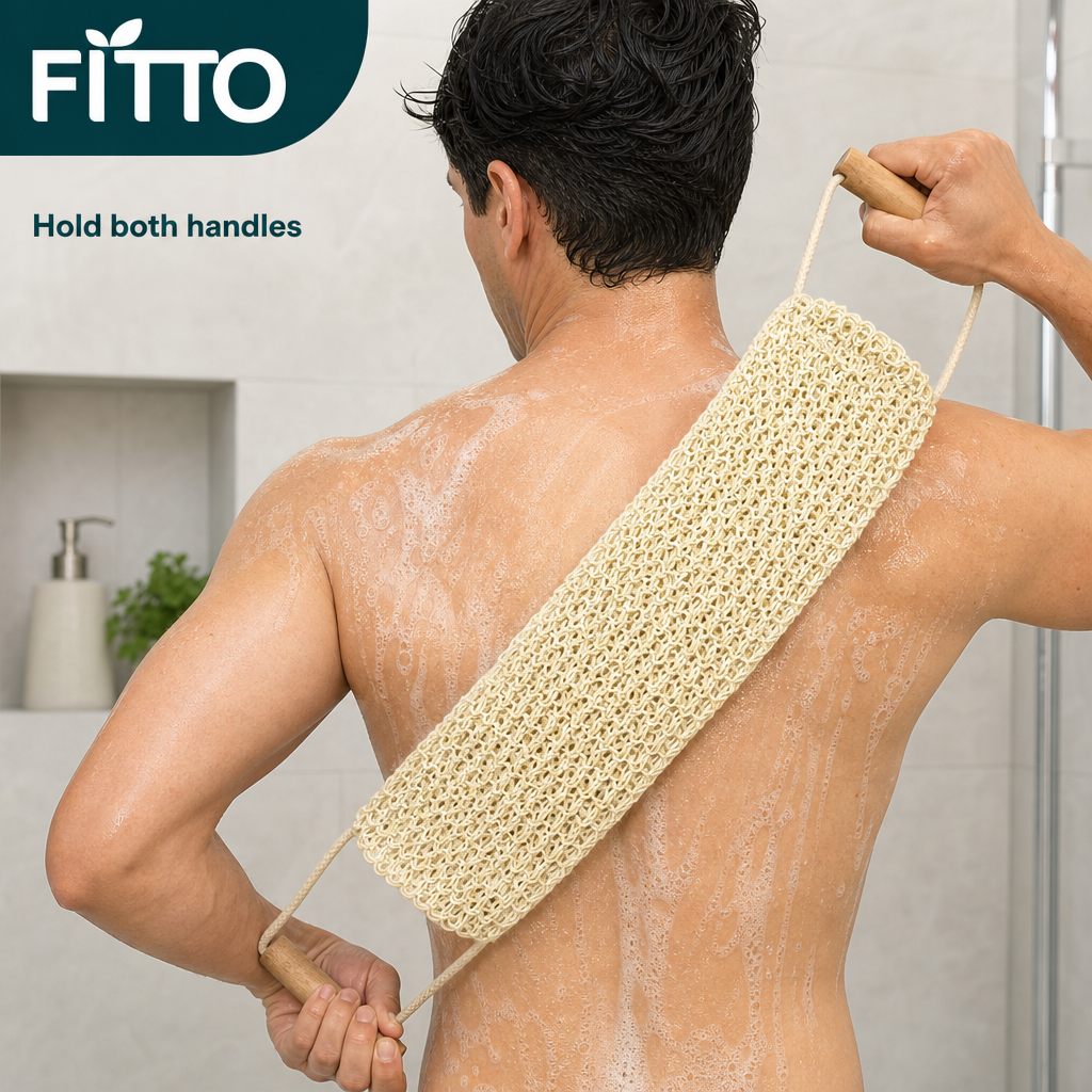120 Pieces Long Bath Back Scrubber with Wooden Handles, Off-White, 10 x 50 cm, 1 Piece