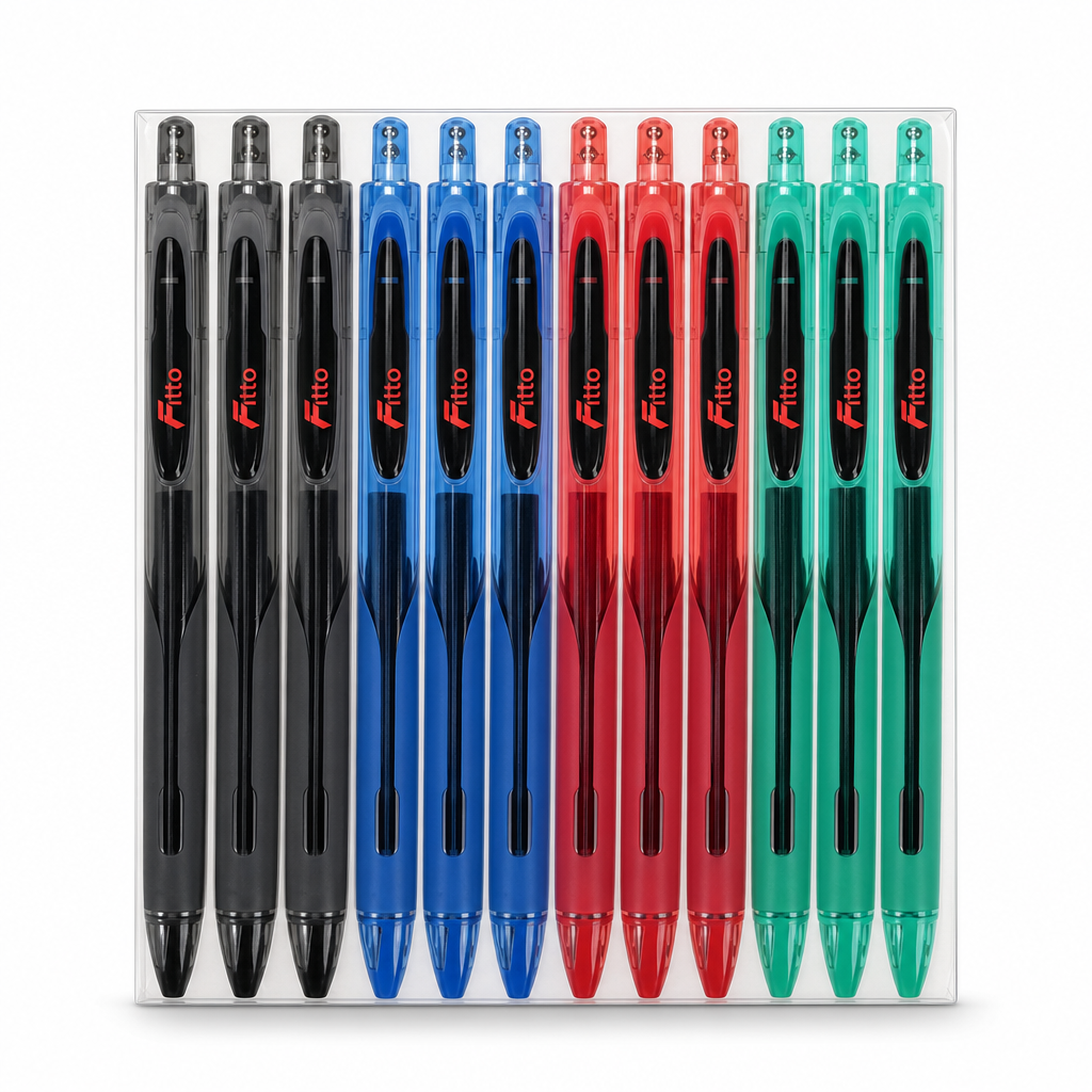 72 Pieces Gel Pens 0.7mm, Retractable Fine Point, 12 Pieces, Assorted Barrel Colours