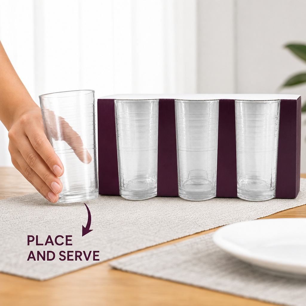 96 Pieces Glass Tumbler Set, 210 ml, Clear Drinking Glasses, 3 Pieces