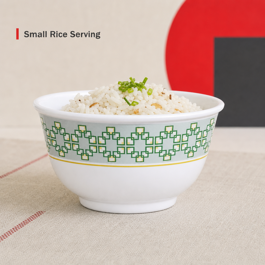 120 Pieces Melamine Rice Bowl, 5 Inch, White with Green and Yellow Pattern, Single Piece