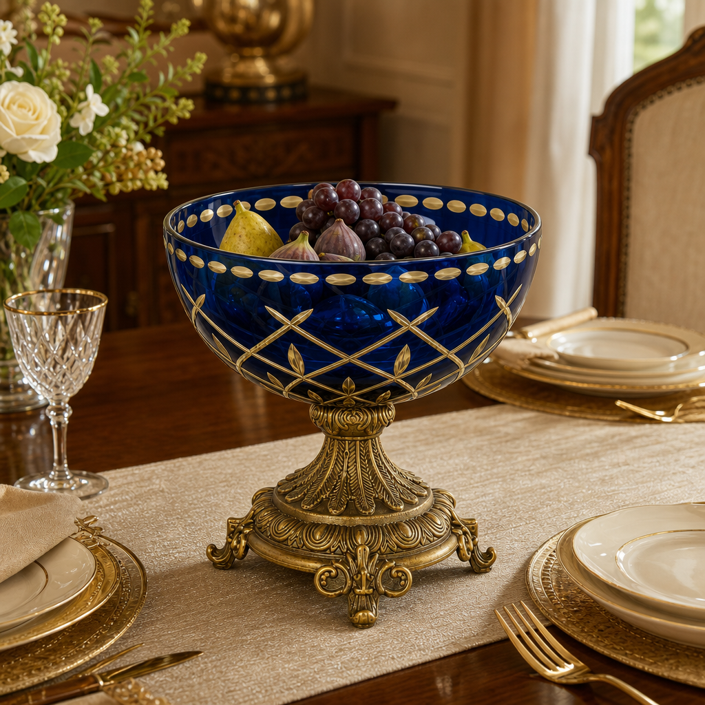 60 Pieces Decorative Pedestal Serving Bowl, Blue and Gold, 30 cm, 1 Piece