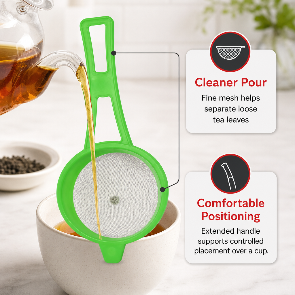 240 Pieces Tea Strainers, Green Plastic Fine Mesh Sieve with Long Handle, 1 Piece, 14 x 12 x 10 cm