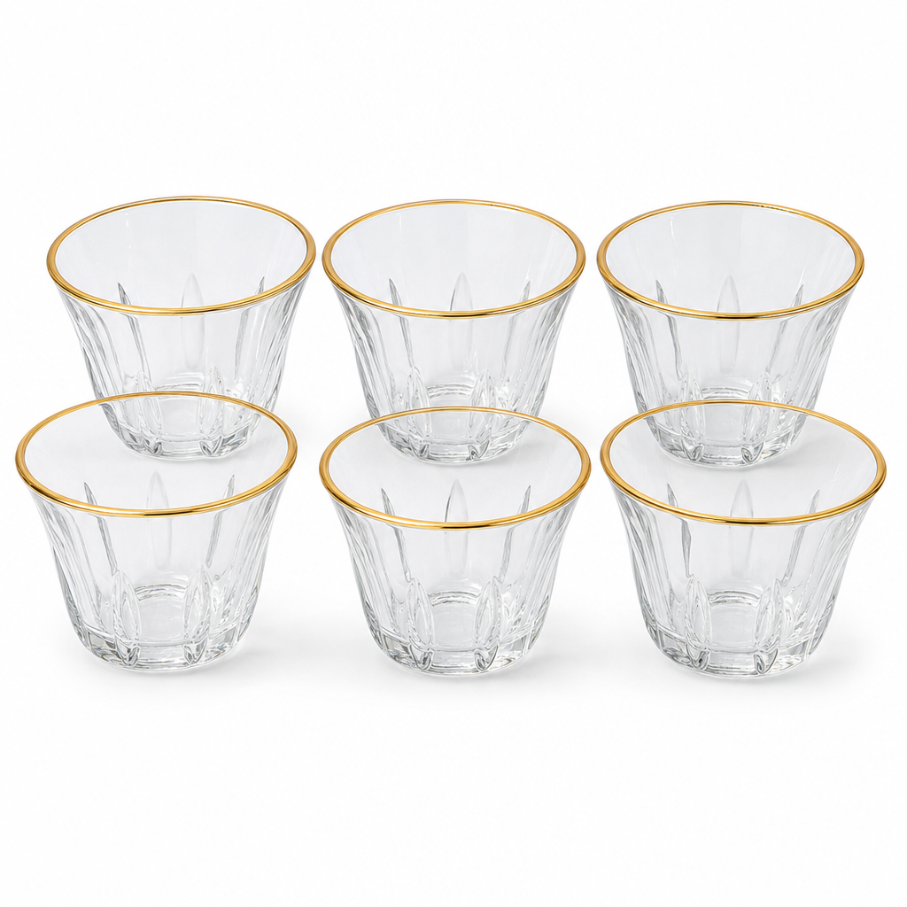 96 Pieces Clear Glass Cawa Cups with Gold-Tone Rims, Faceted Design, 6 Pieces
