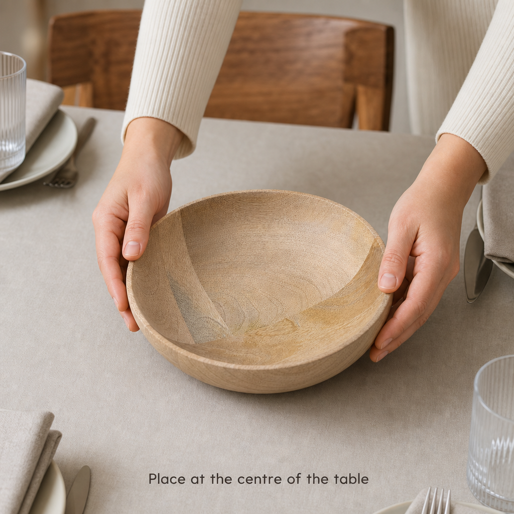 96 Pieces Wooden Serving Bowl, Round Tablewares Dish, 14 Inch