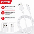 120 Pieces 120W 6A USB-A to USB-C Fast Charging Data Cable, Single Cord for Compatible Devices