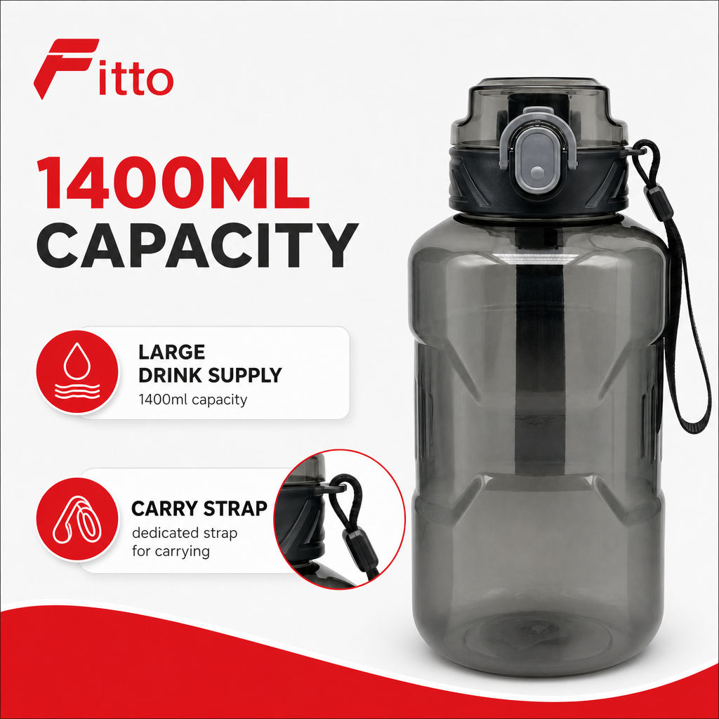 96 Pieces 1400ml Sports Water Bottles with Carry Strap, Smoke Gray