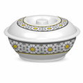 96 Pieces Melamine Lidded Serving Bowl, 9 Inch, White Floral Pattern