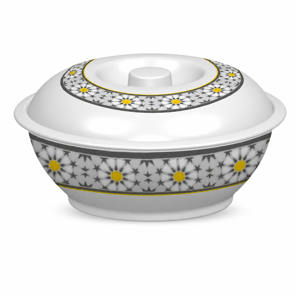 96 Pieces Melamine Lidded Serving Bowl, 9 Inch, White Floral Pattern