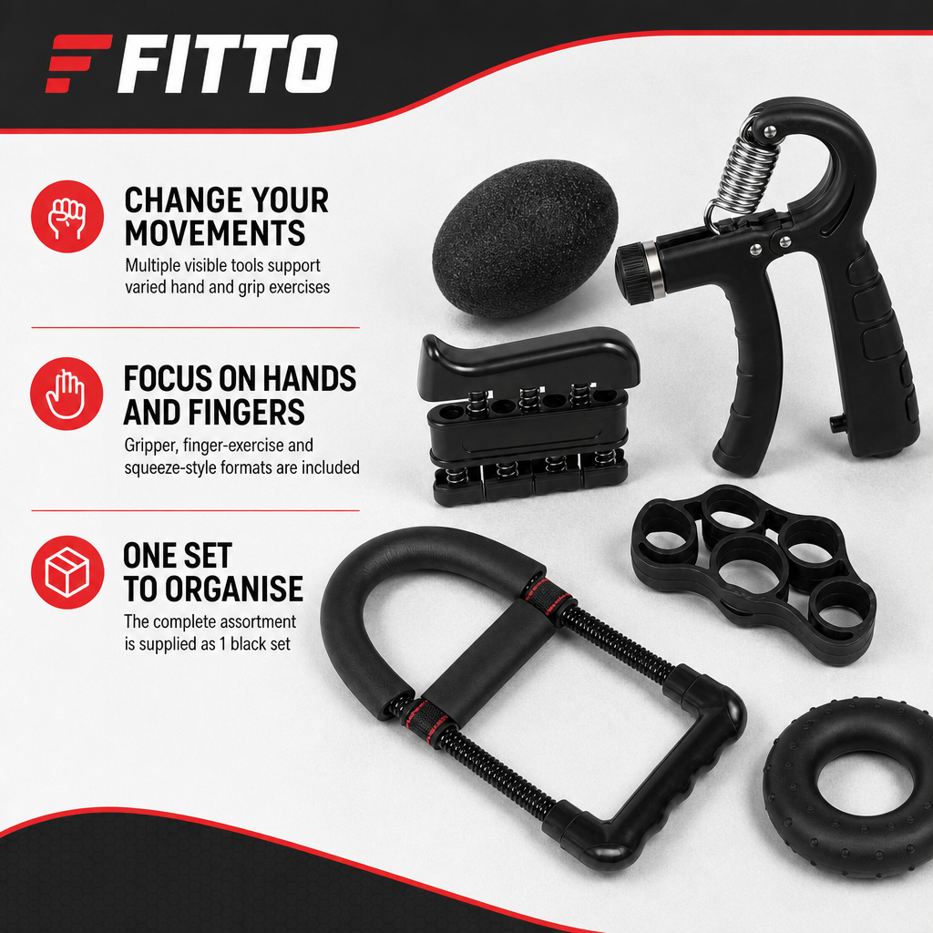 72 Pieces Hand Grip Strength Training Set, Multiple Exercise Tools for Hand and Finger Workouts, Black, 1 Set