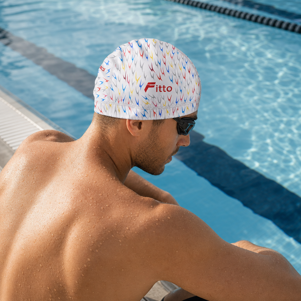 96 Pieces Swimming Cap for Adults, White Printed Design, Single Piece